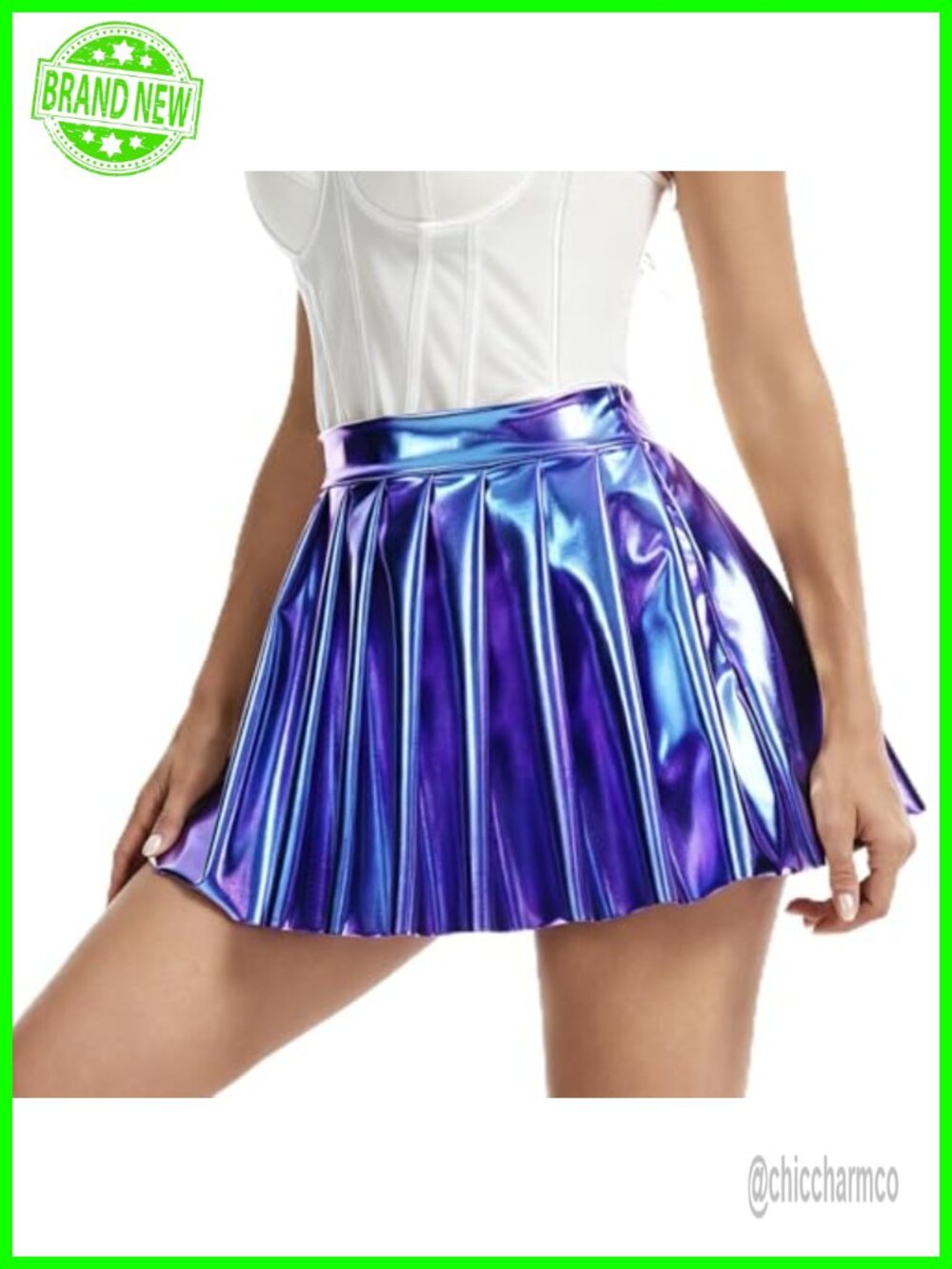 Metallic Pleated Mini Skater Rave Skirt High Rise Party